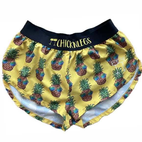 Chicknlegs Pants - Chicknlegs Yellow Pineapple Running Shorts Women’s XS